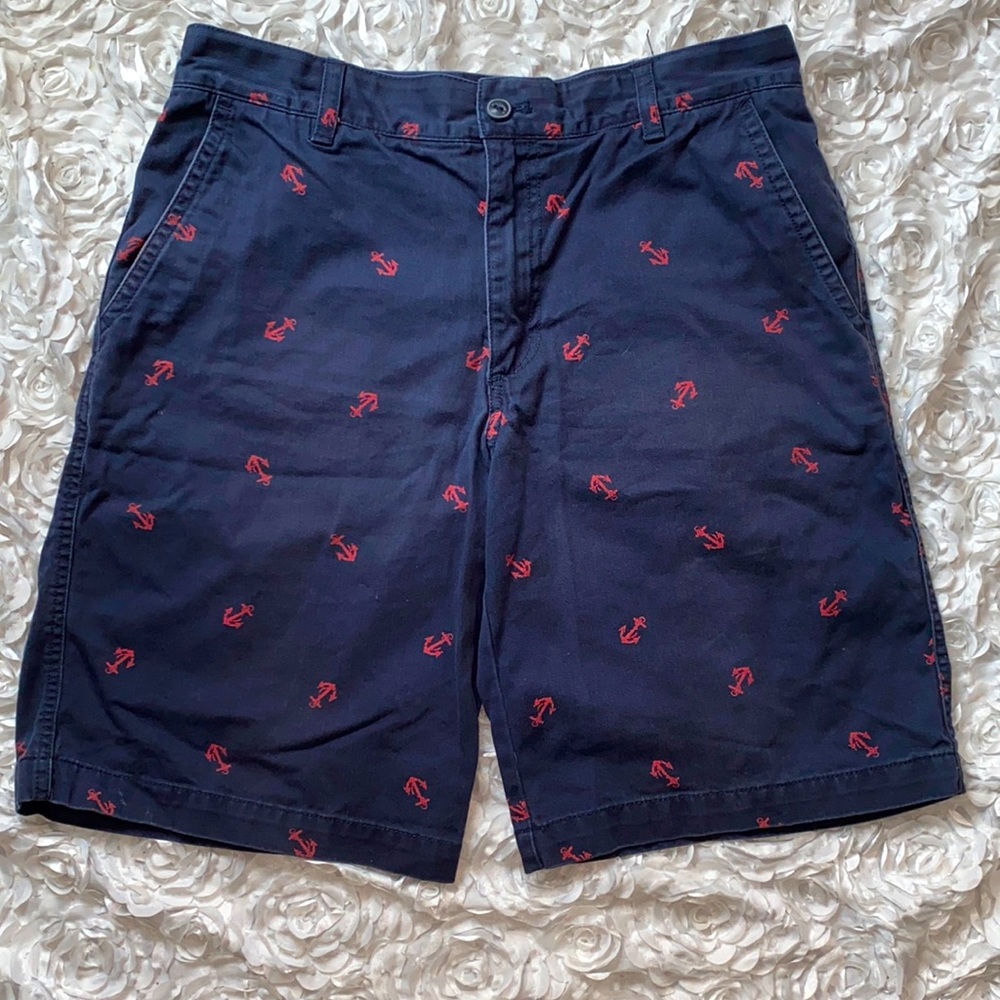 . Mens navy blue shorts with red anchors size 32